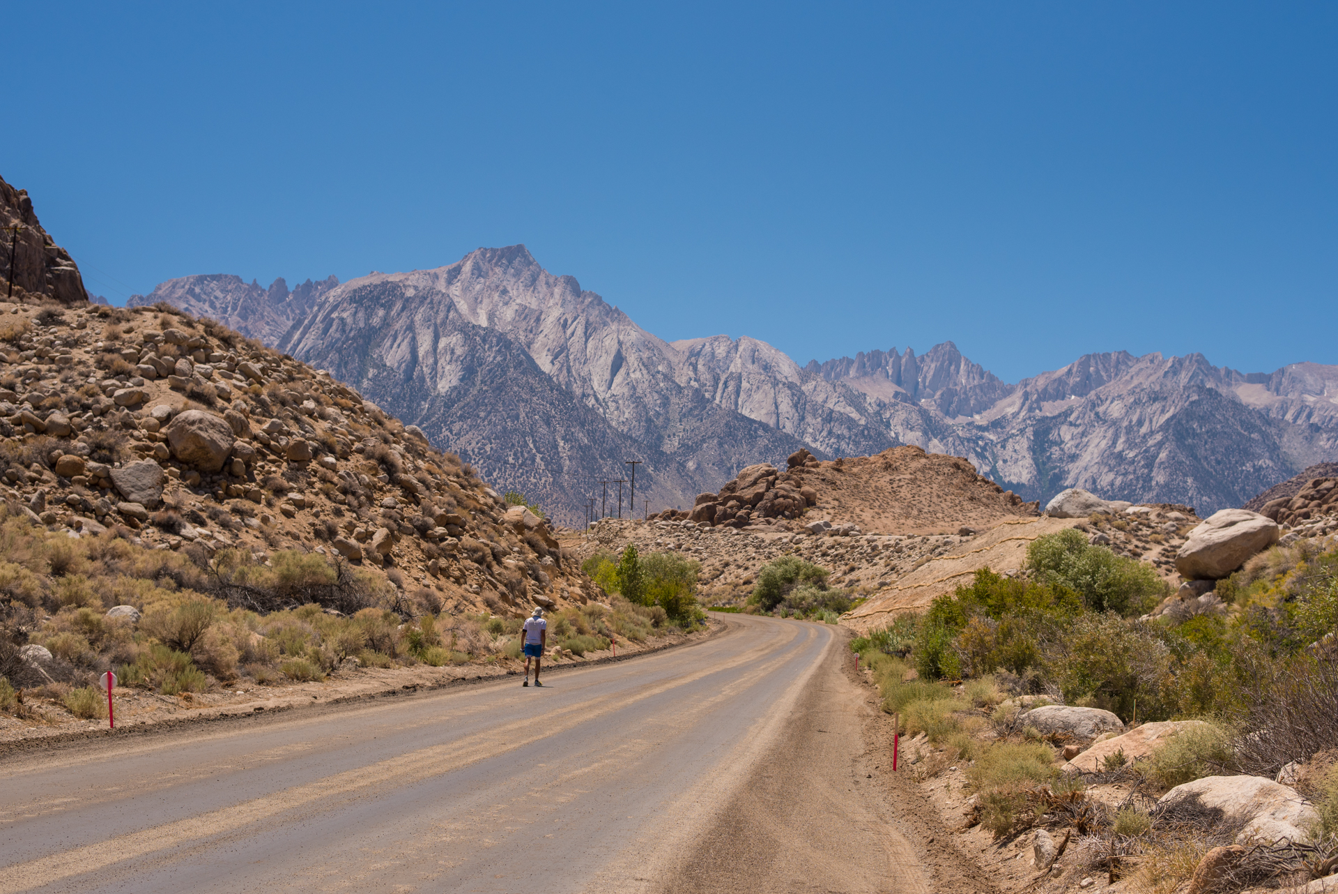 Walking up Whitney Portal Rd