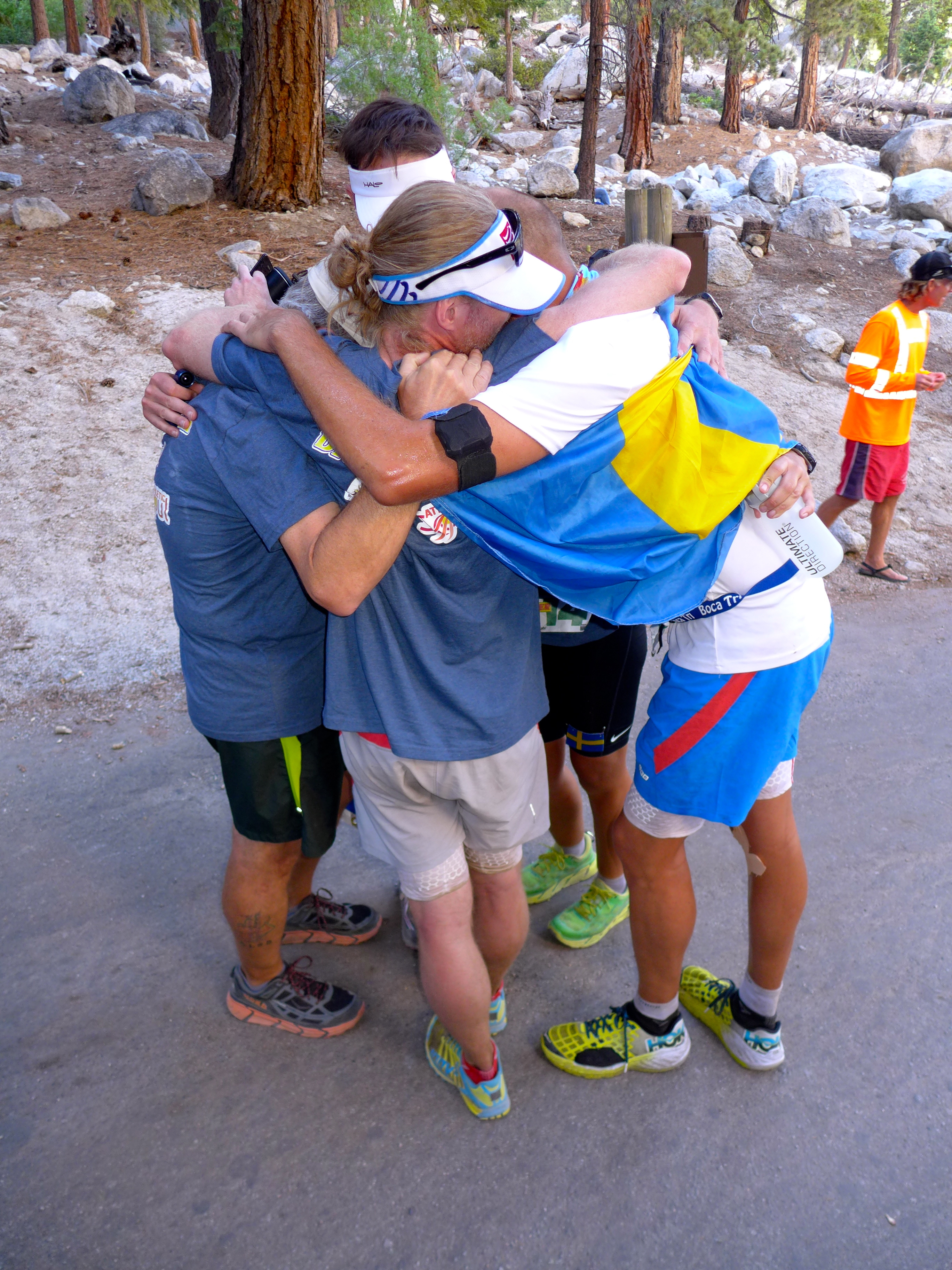 Group hug after finish line